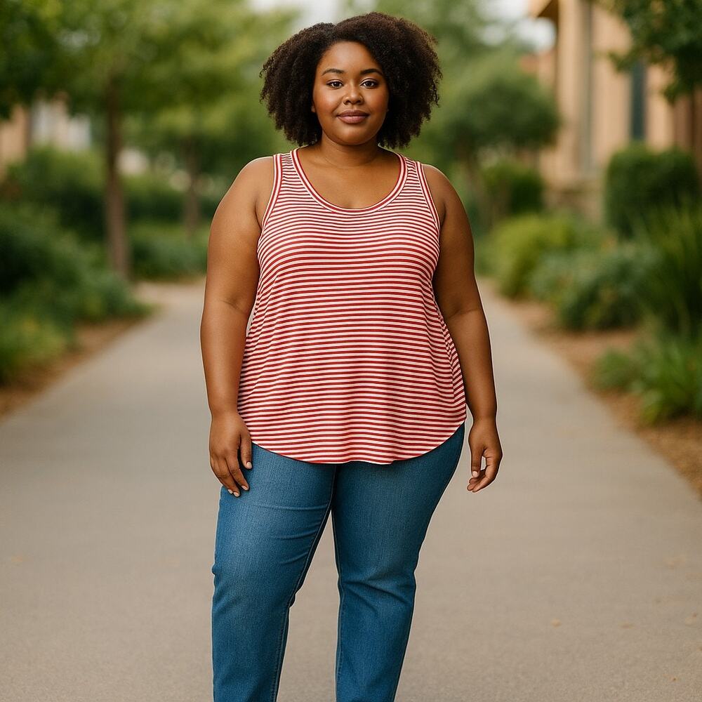 5/$35    Ava &‎ Viv Women's Orange/White Striped Tank Top - Size X